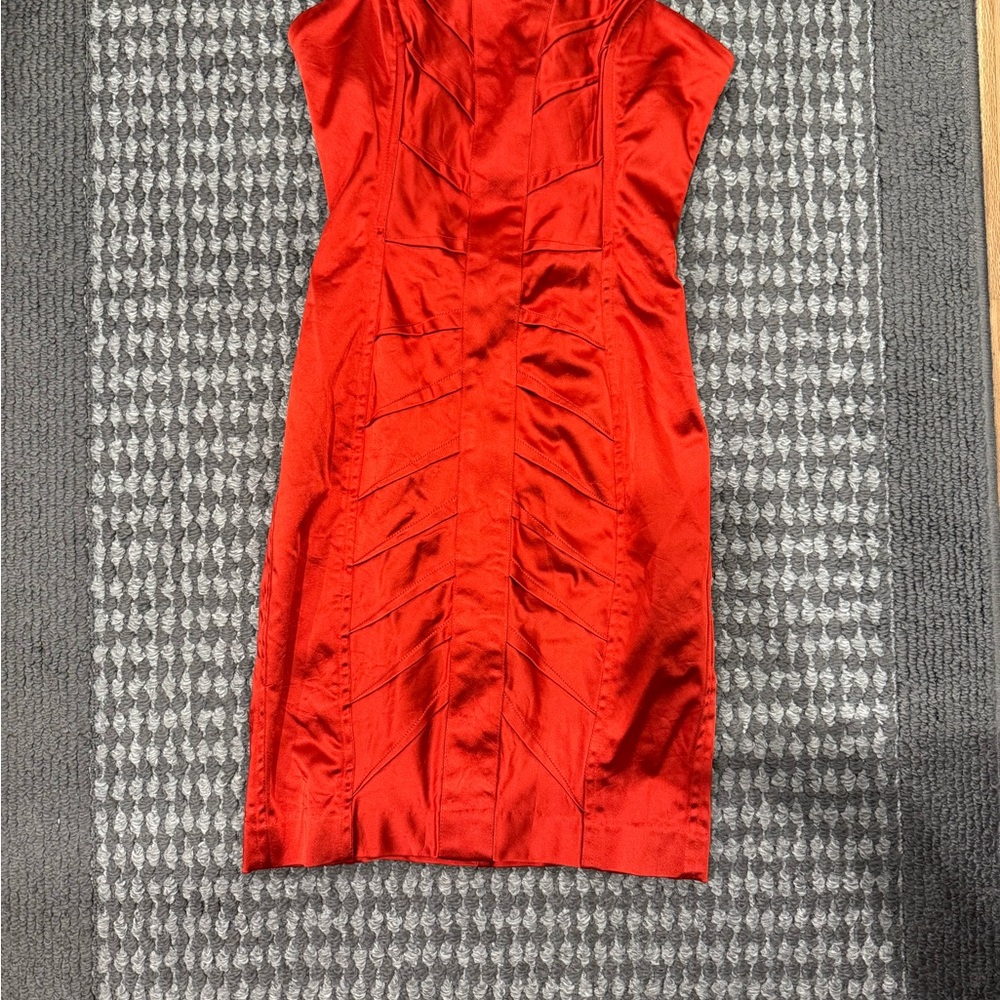Bebe Red Ruched Strapless Sheath Dress